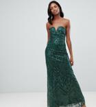 Tfnc Tall Patterned Sequin Bandeau Maxi Dress In Green - Green