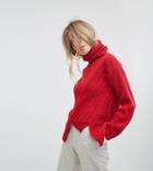 Oneon Hand Knitted Asymmetric High Neck Sweater - Red