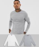 Asos Design Long Sleeve T-shirt 2 Pack Multipack Saving - Multi