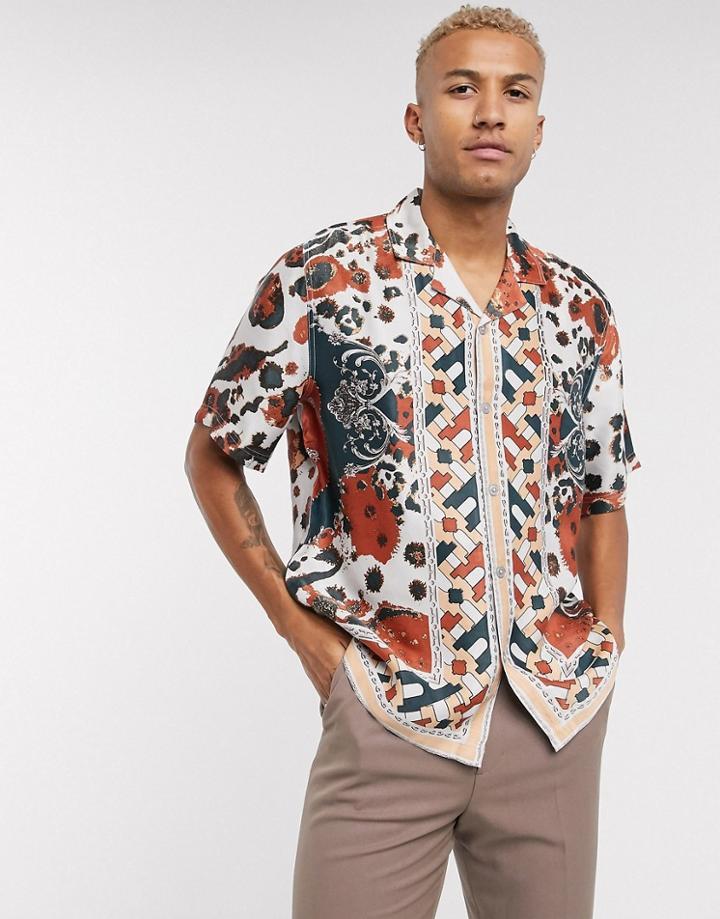 Asos Edition Geometric Print Shirt In Border Print-red