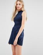 Love & Other Things Faux Suede High Neck Shift Dress - Blue