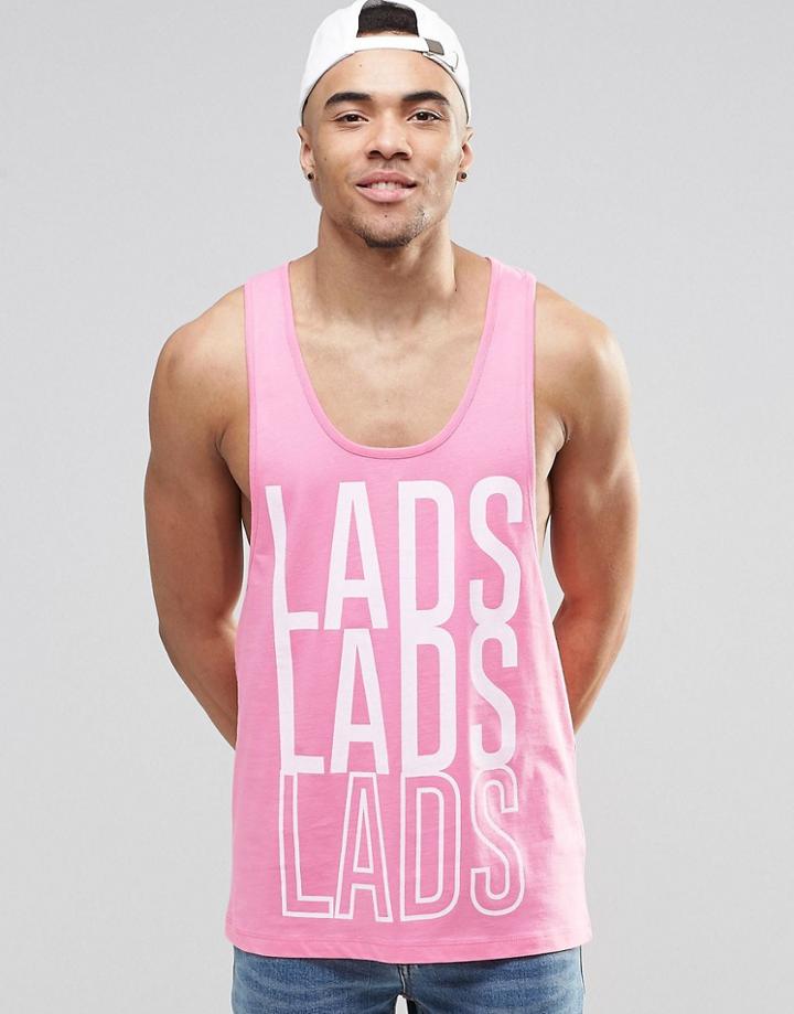 Asos Tank With Lads Print And Extreme Racer Back - Pink