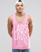 Asos Tank With Lads Print And Extreme Racer Back - Pink
