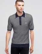 Fred Perry Laurel Wreath Knit Polo Shirt Two Color Retro Texture In Slim Fit - Navy