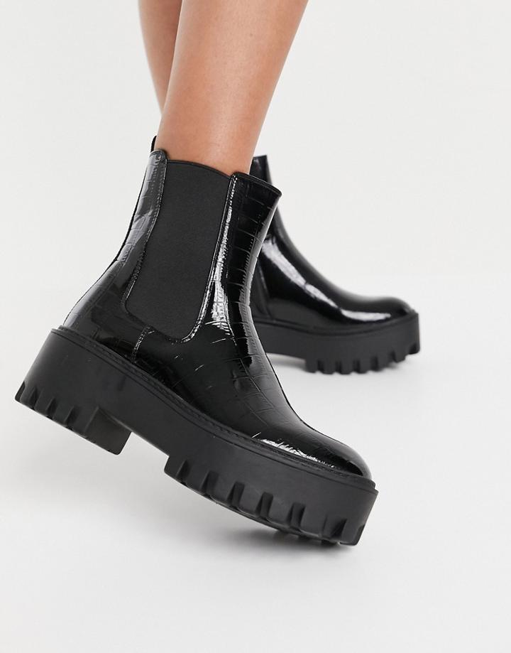 Simmi London Amana Chunky Ankle Boots In Black Croc