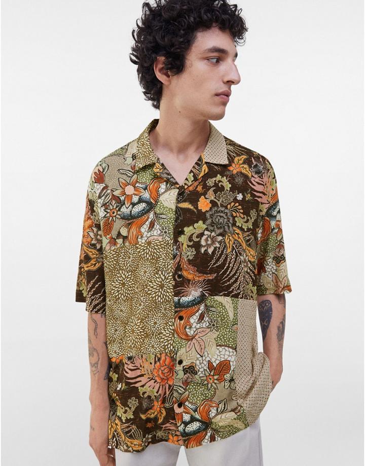 Bershka Floral Print Shirt In Brown