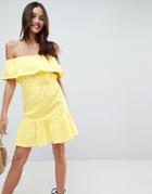 Asos Off Shoulder Sundress With Tiered Skirt - Yellow