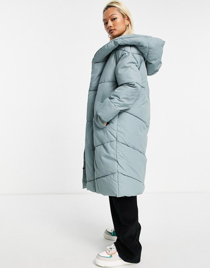 Noisy May Longline Padded Jacket In Slate Blue-blues