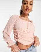 Rebellious Fashion Crepe Ruched Panel Crop Top In Pink
