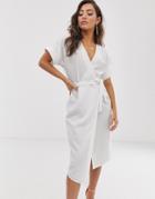 Asos Design Midi Wrap Dress-white