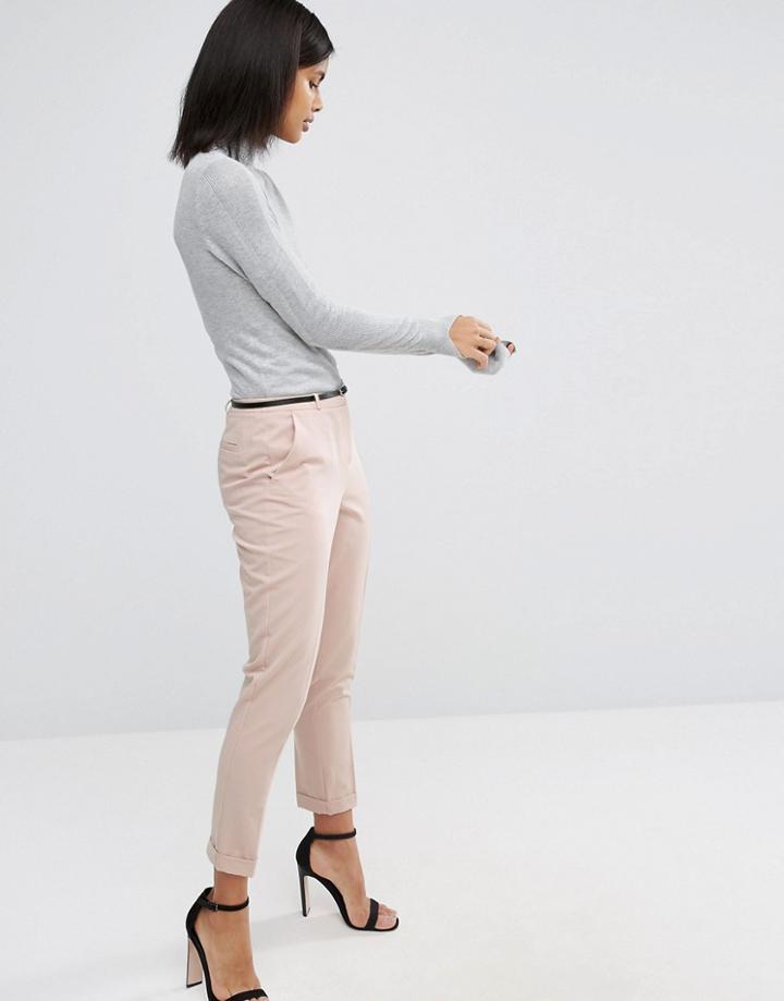 Asos Cigarette Pants With Belt - Pink