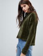 Noisy May High Neck Chenille Cropped Sweater - Green