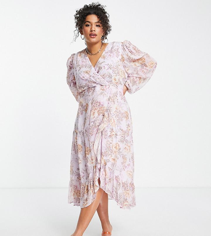 Ever New Curve High Low Ruffle Maxi Dress In Purple Floral