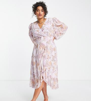 Ever New Curve High Low Ruffle Maxi Dress In Purple Floral