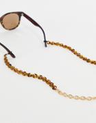 Asos Design Sunglasses Chain In Resin In Dark Tort And Gold-multi