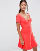 Asos Skater Dress With Button Front - Poppy Red