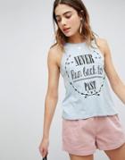 Brave Soul Slogan Tank With Split Back - Blue