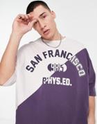 Asos Design Oversized T-shirt In Gray Color Block With San Francisco City Print