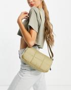 Topshop Recycled Nylon Square Quilted Shoulder Bag In Khaki-green