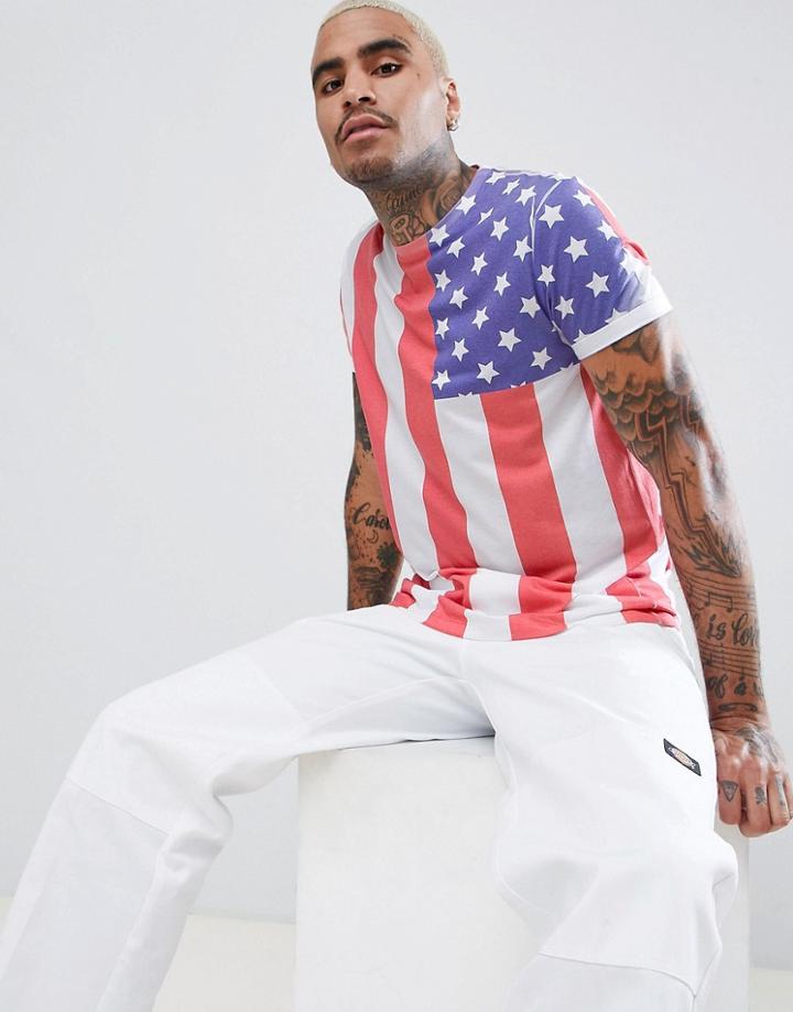 Asos Design T-shirt With Usa Flag - White