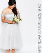 Chi Chi London Plus Tulle Lace Midi Dress - Gray