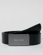 Armani Exchange Leather Plaque Buckle Belt In Black - Black