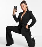 Asos Design Tall Jersey Suit Jacket With Obi Tie Waist In Black