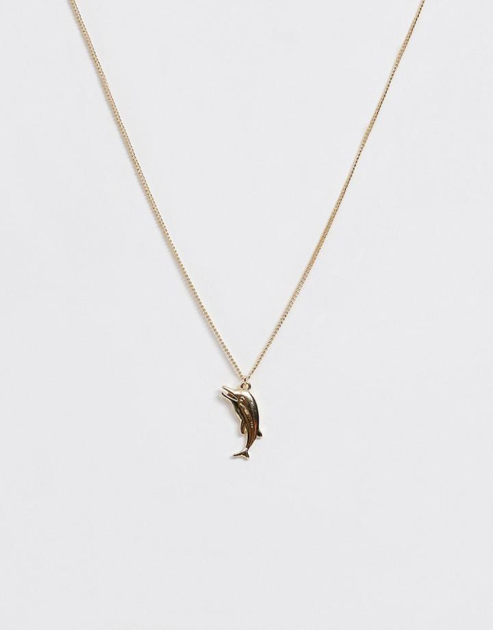 Asos Design Necklace With Dolphin Pendant In Gold Tone - Gold