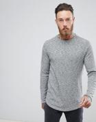 Asos Long Sleeve T-shirt With Curved Hem In Twisted Rib In Gray - Gray