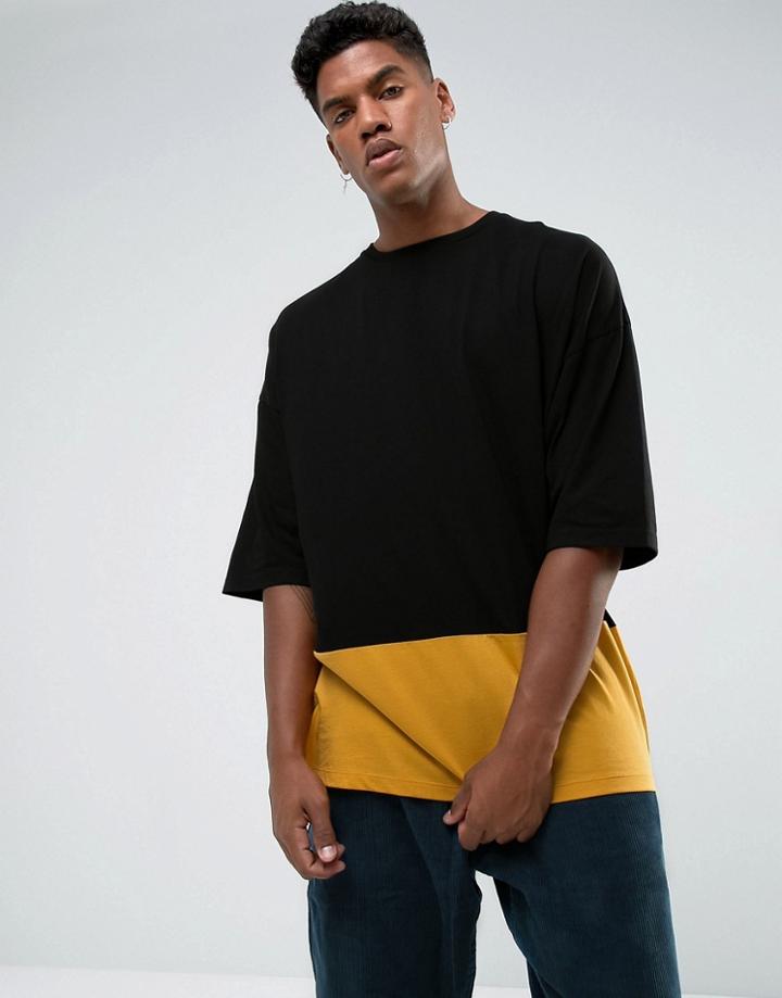 Asos Super Oversized T-shirt With Cut And Sew Panel - Black