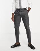 Asos Design Wedding Super Skinny Suit Trousers In Charcoal Herringbone-grey
