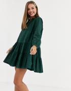Asos Design Tiered Trapeze Mini Dress In Broderie-green