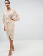 Asos Design Midi Plunge Embellished Kimono Dress - Pink