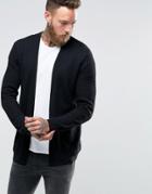 Asos Cable Knit Cardigan With Rib Detail - Black