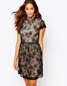 Vila Lace High Neck Dress With Cap Sleeves - Black
