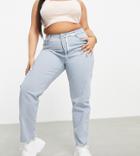 Missguided Plus Riot High Waist Mom Jeans With Raw Hem In Blue-blues