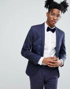 Noose & Monkey Super Skinny Suit Jacket In Print - Navy