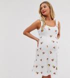 Asos Design Maternity Embroidered Rib Sundress With Tie Straps-white