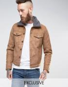Black Phoenix Western Jacket Faux Suede With Fleece Collar In Camel -