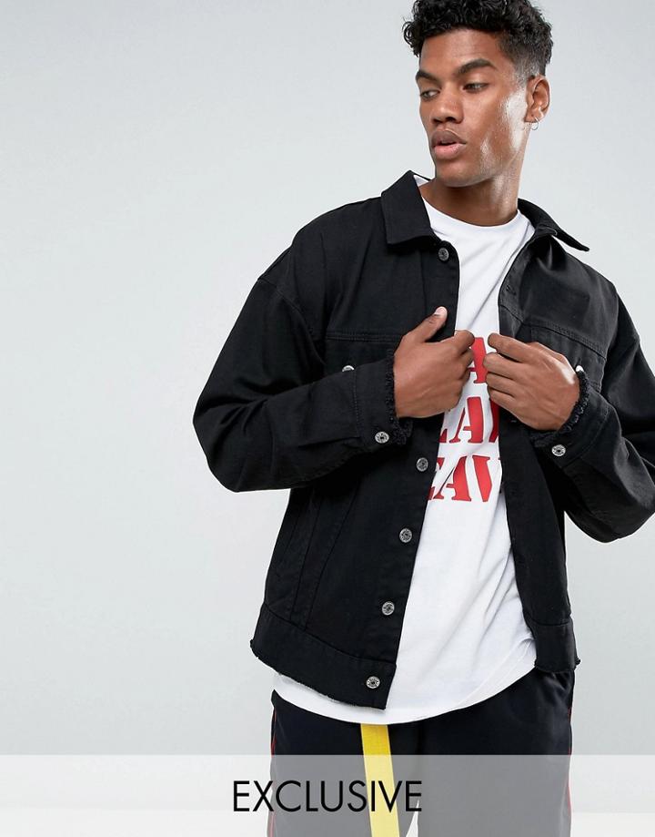 Granted Oversized Denim Jacket In Black With Raw Hem - Black