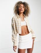 Heartbreak Cropped Shirt In Beige Gingham - Part Of A Set-yellow