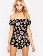 Asos Dark Rose Off Shoulder Romper - Dark Rose