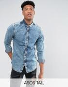 Asos Tall Regular Fit Shirt With Acid Wash - Blue