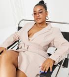 Saint Genies Plus Sculpted Shoulder Belted Blazer Dress In Blush-pink