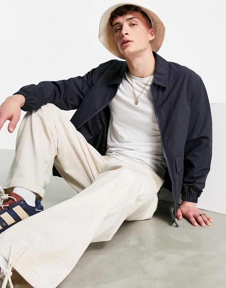 Asos Actual Harrington Jacket In Navy Blue