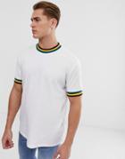 Asos Design T-shirt In Waffle With Tipping In White - White