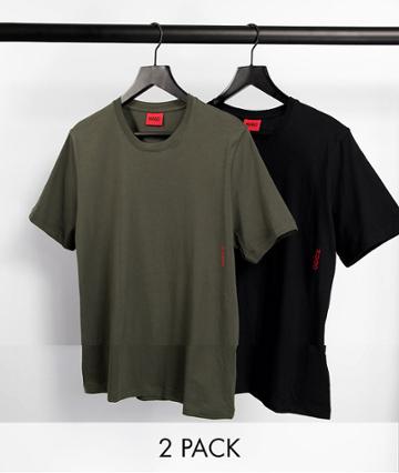 Hugo Bodywear 2 Pack T-shirt In Black And Khaki