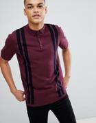 New Look Striped Polo Shirt In Burgundy - Red