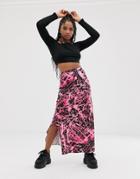 Asos Design Graffiti Print Maxi Skirt With Split - Multi