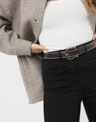 Asos Design Vintage Buckle Waist And Hip Jeans Belt With In Shiny Brown Croc With Contrast Stitch-neutral